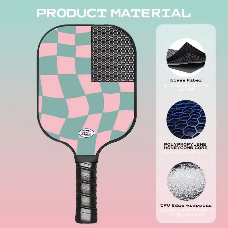 1 set Pink Bubble Gum Fiberglass Pickleball Paddle Premium Graphite Rackets Honeycomb Composite Core with Cushion Comfort Grip & 4 Balls & Portable Racquet Bag chinese manufacturer original factory OEM ODM｜Srebon Sports