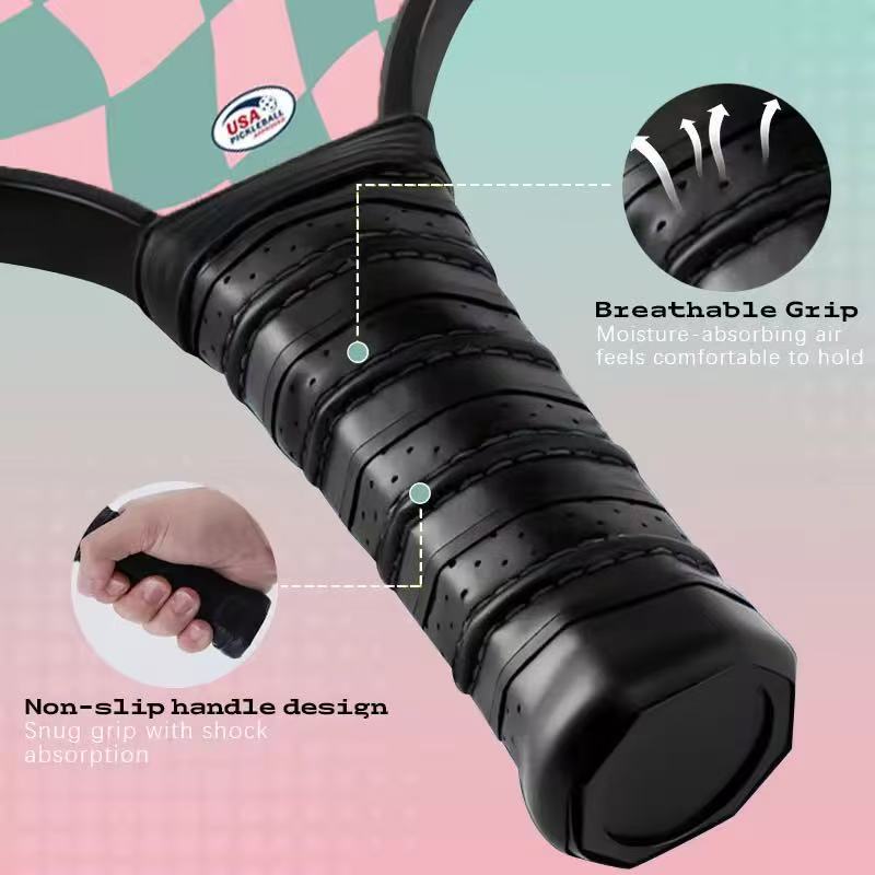 1 set Pink Bubble Gum Fiberglass Pickleball Paddle Premium Graphite Rackets Honeycomb Composite Core with Cushion Comfort Grip & 4 Balls & Portable Racquet Bag chinese manufacturer original factory OEM ODM｜Srebon Sports