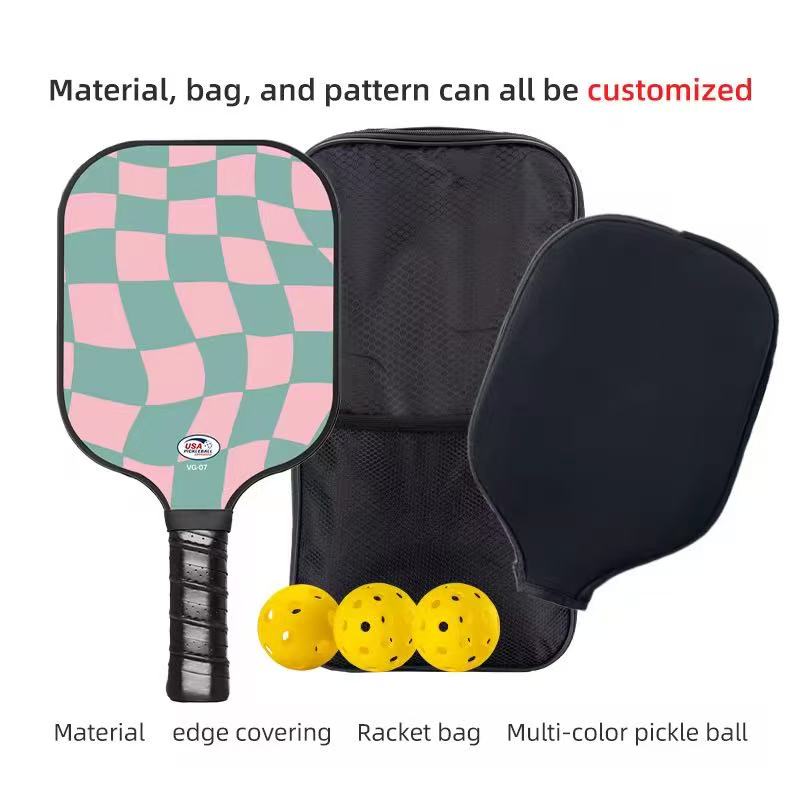 1 set Pink Bubble Gum Fiberglass Pickleball Paddle Premium Graphite Rackets Honeycomb Composite Core with Cushion Comfort Grip & 4 Balls & Portable Racquet Bag chinese manufacturer original factory OEM ODM｜Srebon Sports