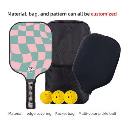 1 set Pink Bubble Gum Fiberglass Pickleball Paddle Premium Graphite Rackets Honeycomb Composite Core with Cushion Comfort Grip & 4 Balls & Portable Racquet Bag chinese manufacturer original factory OEM ODM｜Srebon Sports