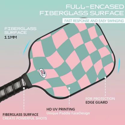 1 set Pink Bubble Gum Fiberglass Pickleball Paddle Premium Graphite Rackets Honeycomb Composite Core with Cushion Comfort Grip & 4 Balls & Portable Racquet Bag chinese manufacturer original factory OEM ODM｜Srebon Sports