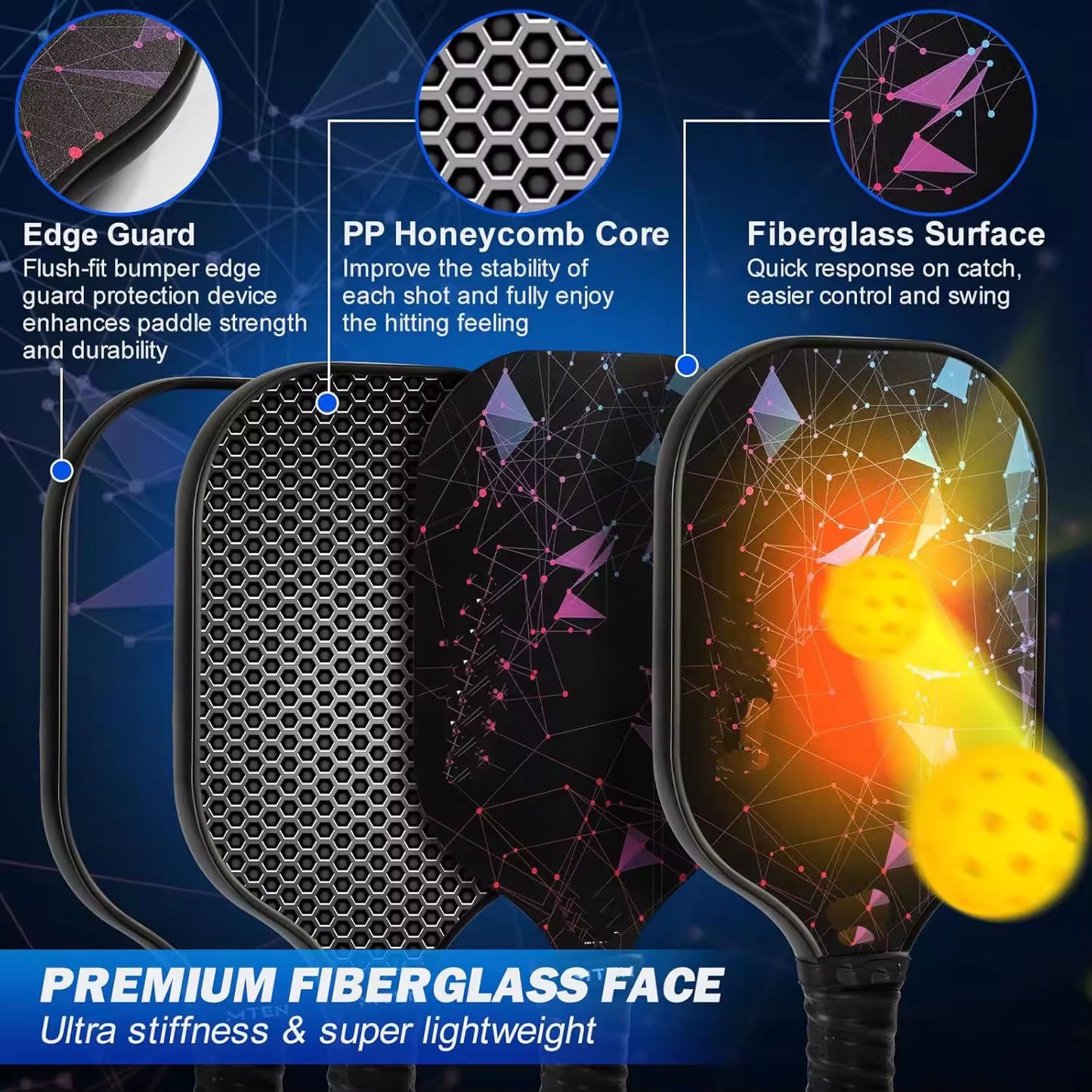 Diamond Constellation Fiberglass Pickleball Paddle Set with High-Quality Carrying Bag｜SR7006｜Srebon Sports