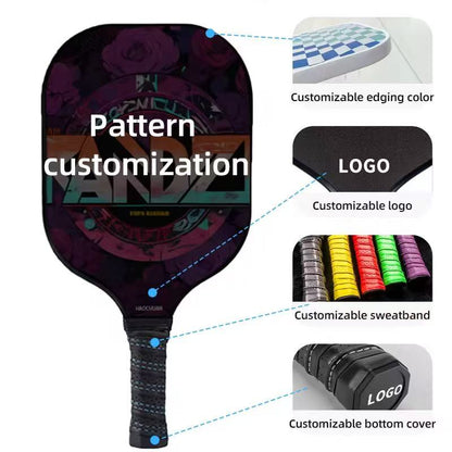 1 set Pink Bubble Gum Fiberglass Pickleball Paddle Premium Graphite Rackets Honeycomb Composite Core with Cushion Comfort Grip & 4 Balls & Portable Racquet Bag chinese manufacturer original factory OEM ODM｜Srebon Sports